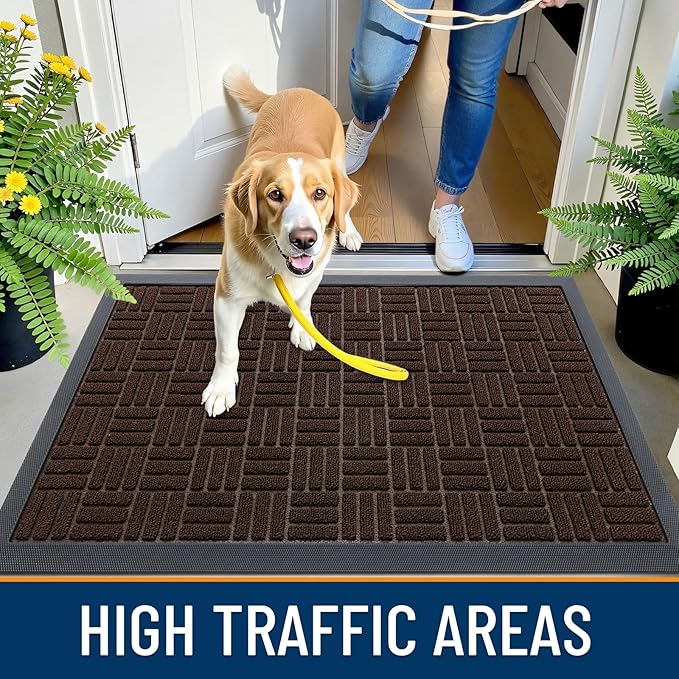 OLANLY Front Door Mat Outside Entrance 59x23, Absorbent, Heavy Duty Sturdy Natural Rubber Doormat Indoor Outdoor, Stain and Fade Resistant, Non-Slip Backing Low Profile Floor Mat for Entryway, Brown