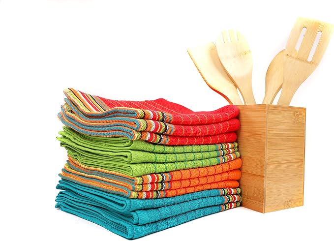 Kitchen Dish Towels Salsa Stripe | 100% Natural Absorbent Cotton Salsa Towels | - Image 3