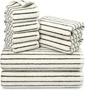 8 Piece Black and Ivory Towel Set, Super Soft & Absorbent Cotton Striped | by Jacquotha