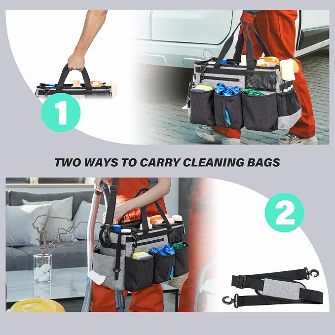 Wearable Cleaning Caddy Bag for Cleaning Supplies,Large Capacity Cleaning Organizer Grey