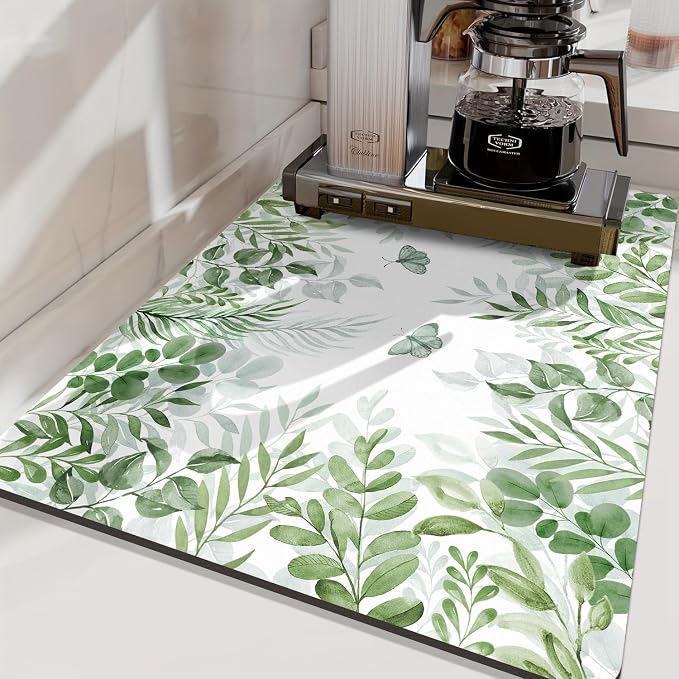 LOKHOM 18"x24" Dish Drying Mat， Green Plant Coffee Mat | Floral Butterfly Prints - Image 7