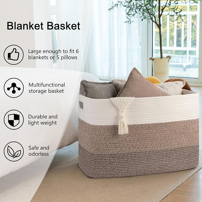 OIAHOMY Blanket Basket Laundry Basket Dog Toy Basket 108L Dark Brown - Image 6