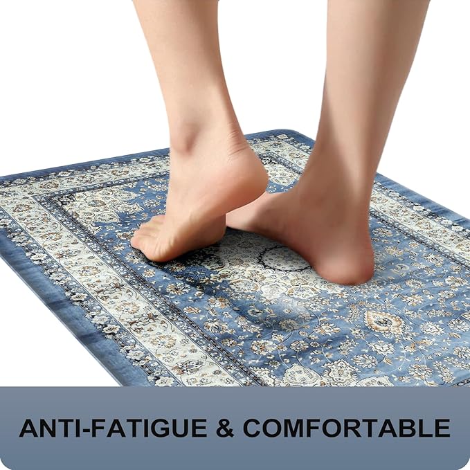 Collive Boho Blue Kitchen Mats Cushioned Anti Fatigue Mats, Non-Slip Kitchen Floor Mats, Kitchen Rugs for Sink, Laundry,Office, 17”x30” Waterproof Standing Desk Mat