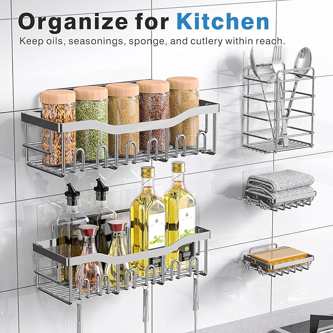 EUDELE 5-Pack Adhesive Shower Caddy Organizer, Large Capacity Rustproof - Image 7