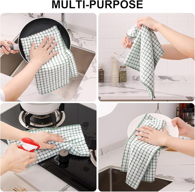 Kitinjoy Cotton 8 Pack Terry Kitchen Towels, Grass Green - Image 3