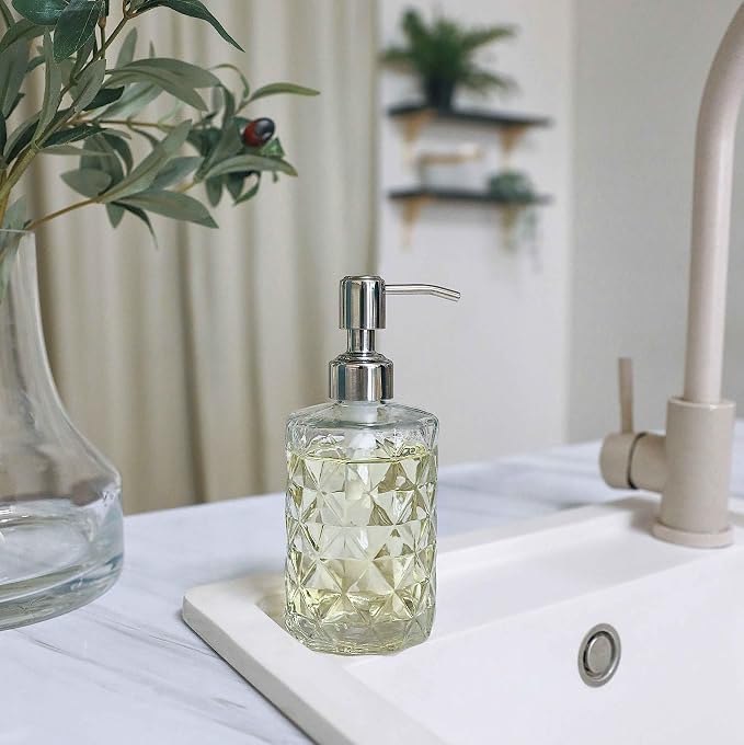 JASAI 2Pack Diamond Embossed Glass Soap Dispenser - Image 3