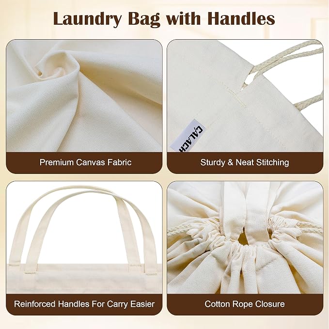 Canvas Laundry Bags with Handles & Square Base 13.8"Wx13.8"Dx27.6"H, 2 Pack - Image 6
