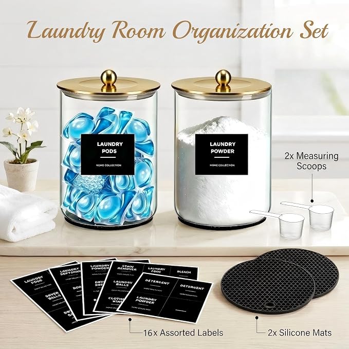 Glass Jars for Laundry Room Organization, Laundry Pods Container-Gold - Image 4