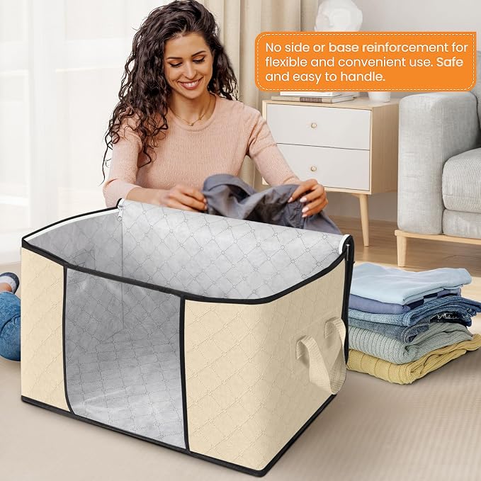 90L Clothes Storage, Foldable Thick Fabric Blanket Storage Bags | Foldable - Image 3