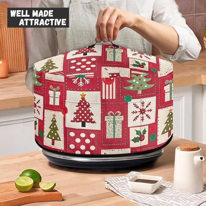 Christmas Tree Gift Snowflake Print Slow Cooker Cover with Accessory Pocket and Top Handle for Dust Protection and Easy to Remove Kitchen Appliance Organizer for Kitchen Christmas Decor