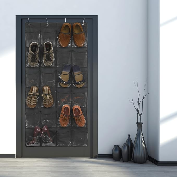 Simple Houseware 24 Pockets Large Clear Over Door Shoe Organizer, Dark Gray | - Image 2