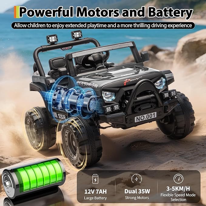 12V Kids Ride on Car, Electric Ride on Truck w/Parent Remote, Spring Suspension, Bluetooth Music, LED Light, 4.1Mph Max Speed, 3 Speeds, Battery Powered Vehicles for Kids Toddler Age 3-8, Black