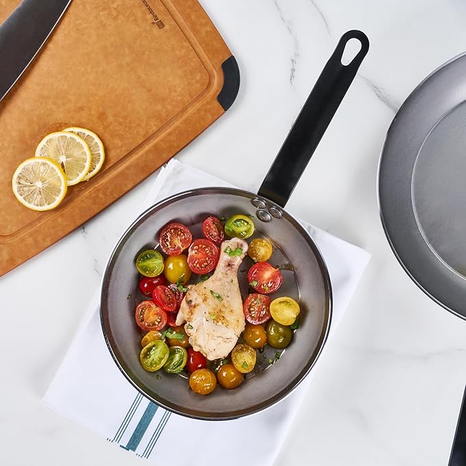 Restaurantware Met Lux 9 Inch Fry Pans, 6 No-Stick Frying Pans - Induction-Ready, Triple-Riveted, Silver Carbon Steel Cooking Skillets, Durable, For Searing, Sauteing, And Browning Food