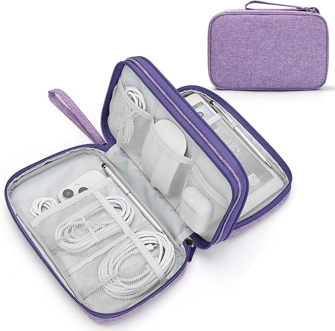 FYY Electronic Organizer, Travel Tech Pouch Bag, Dark Purple | Wrist Strap by FYY