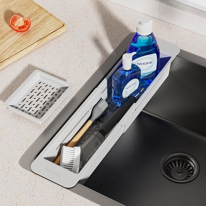 NiHome Extendable Kitchen Sink Caddy, Small Brush Sponge Storage Holder - Image 9