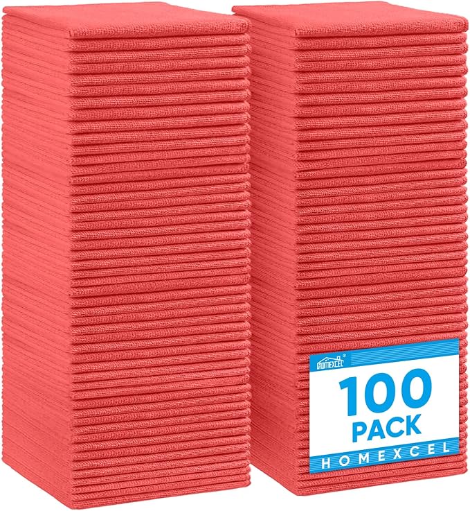 HOMEXCEL 100PK Microfiber Cleaning Cloth, Cleaning Rag by HOMEXCEL