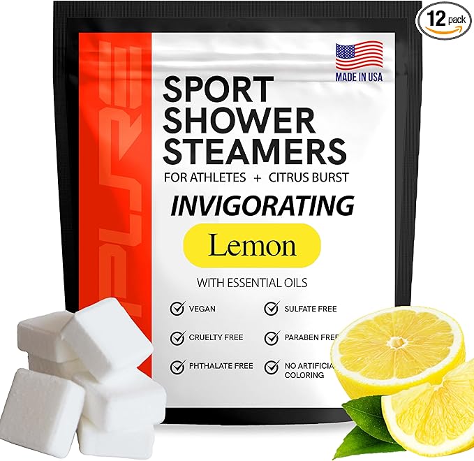 Sport Shower Steamers - Made in USA with Natural Lemon Essential Oil, Aromatherapy, Stress and Sinus Relief, Muscle Recovery for Athletes, Best Birthday and Valentines Day Gifts for Runners