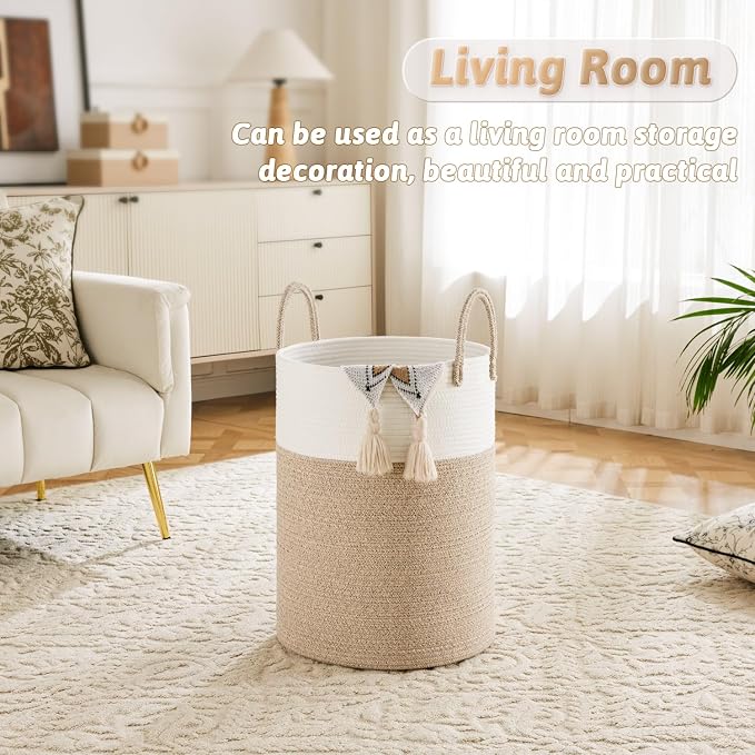 Artfeel Laundry Basket, Woven Cotton Rope Laundry Hamper, 100L - Image 5