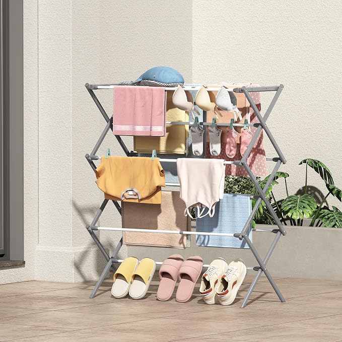 KINGBOARD 3-Tier Extendable Clothes Drying Rack, Space-Saving Collapsible - Image 9