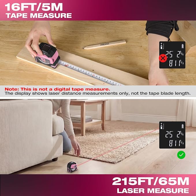 PREXISO 2-in-1 Laser Tape Measure, 215Ft Laser Measure & 16Ft Tape Measure - Image 2