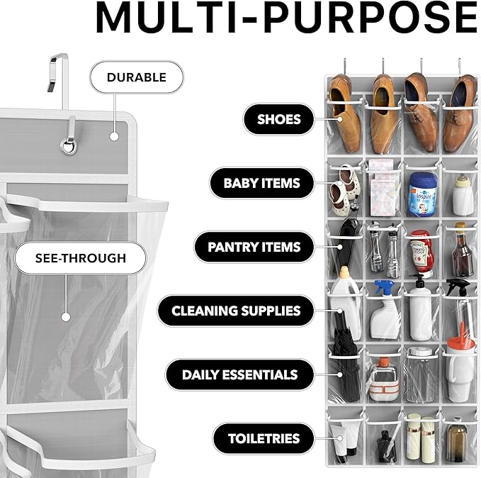 Simple Houseware 24 Pockets Large Clear Over the Door Shoe Organizer, 4 Durable - Image 4