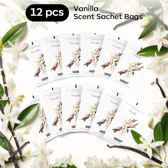 MYARO 12 Pack Vanilla Scented Sachets, Closet Deodorizer Car Air Freshener - Image 4