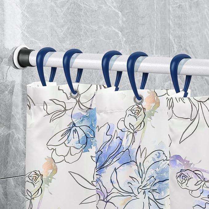 Top-spring Navy Blue Shower Curtain Hooks 12Pcs Drop Shaped - Image 6