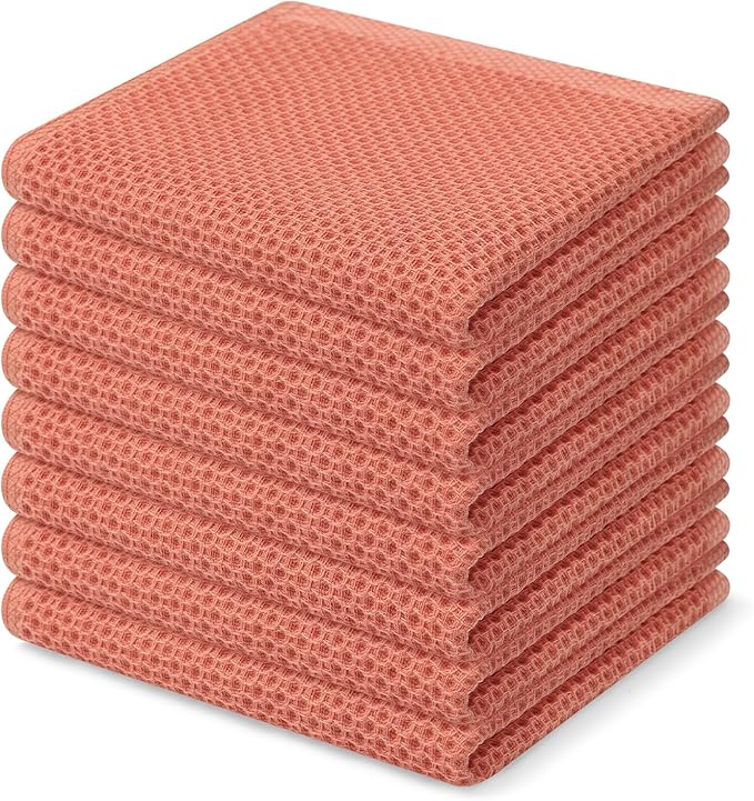 Homaxy 100% Cotton Waffle Weave Kitchen Dish Cloths 8-Pack, Coral | 12 x 12 by Homaxy