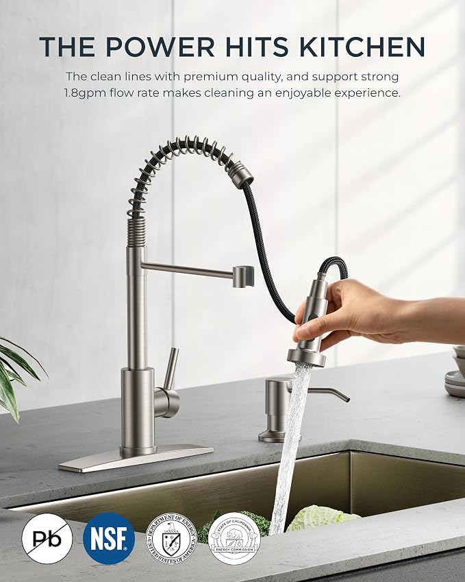 FORIOUS Kitchen Faucet with Soap Dispenser, Single Handle, Brushed Nickel | - Image 8