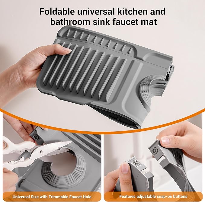 ZJWZLG Faucet Mat for Kitchen Sink, Snap-On Design & 7°slope Fast Drain - Image 6