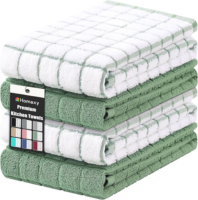 Homaxy Large Premium Cotton Kitchen Towels 16"x 28", 4 Pack, Grass Green by Homaxy