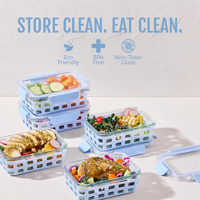 Ello Duraglass 3.4 Cup Glass Meal Prep Containers, 5 Pack, Leakproof BPA-Free - Image 2