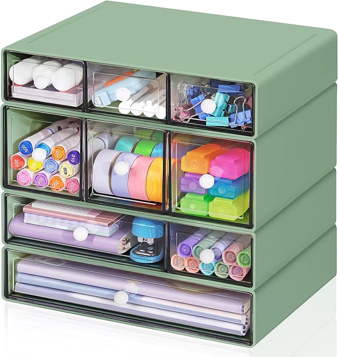 Desk Storage Organizer with 9 Drawers, 4 Tiers Stackable Desktop Craft Storage by FODIENS