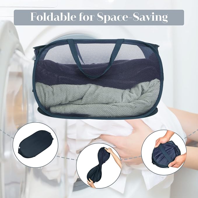 Durable Collapsible Laundry Baskets, Mesh Pop Up Laundry Hamper - Image 6