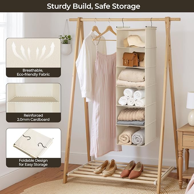 GRANNY SAYS 6-Shelf Hanging Closet Organizer, Foldable Storage, Keeps Clothes - Image 4