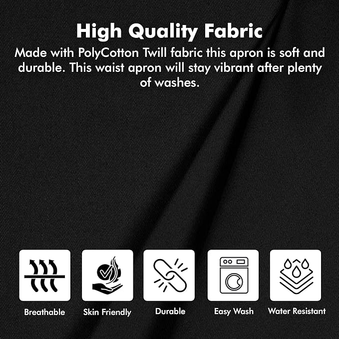 Dreamology Server Apron,Waist Apron with Pockets,Waitress Apron,Server Aprons with 3 Pockets,Waterdrop Resistant Aprons, Short, Half & Waist Apron, Aprons, Black waitress apron - Black (3 Pack)