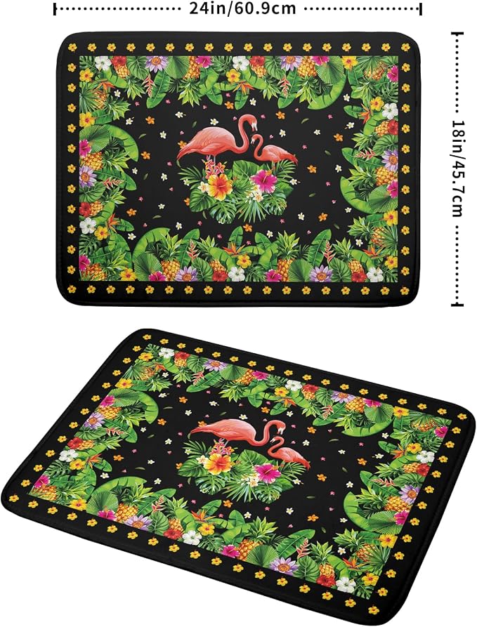 Giwawa Tropical Flamingo Dish Drying Mat Palm Leaves Absorbent Dishes Drainer - Image 2