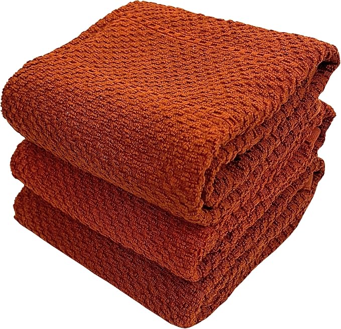Cinnamon Maroon Rust Kitchen Dish Towels, 100% Cotton by SerafinaHome