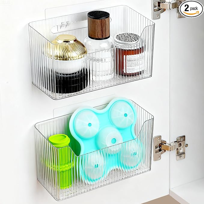 2 Pack Cabinet Door Organizer, Adhesive Wall Mounted Organizer Bins, Stackable by MZYIWUU
