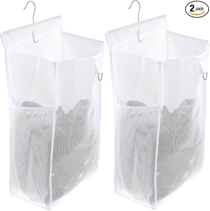 2 Pcs Hanging Foldable Breathable Mesh Laundry Hamper, Hanging Laundry Bag by Unknown