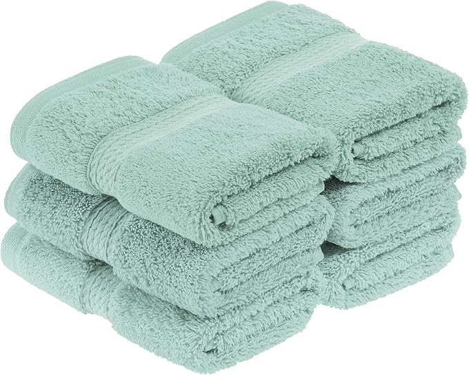 Superior Egyptian Cotton Plush & Absorbent, Face Towel Set of 6, Sea Foam | by SUPERIOR