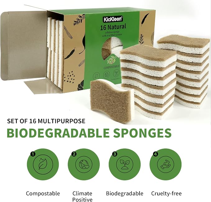 16 Pack Biodegradable Natural Dishsponge Kitchen Sponges | Compostable - Image 2