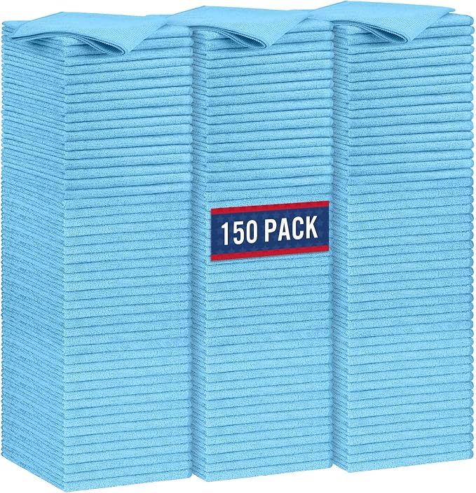 GLIMGLINT Blue Microfiber Cleaning Cloth, 150PK Reusable Cleaning Rags by Unknown