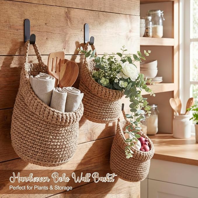 Honeydak 3 Hanging Baskets, Light Linen, Cotton Rope - Image 4