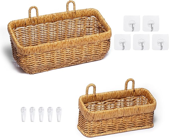 Wall Baskets Set of 2, Hanging Wicker Basket - Image 8