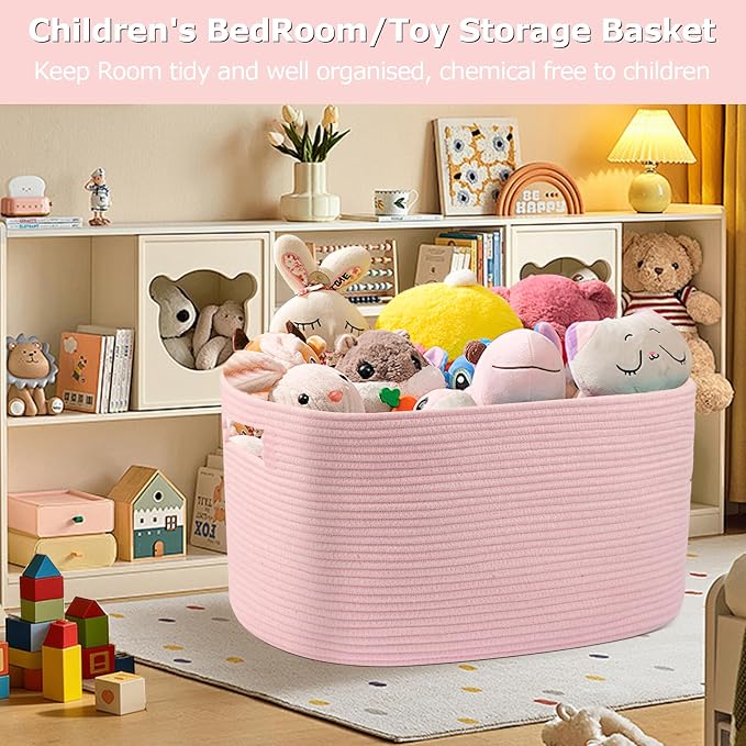 75L Large Woven Storage Basket, 22”x17”x12” Rectangle Blanket Basket - Image 3
