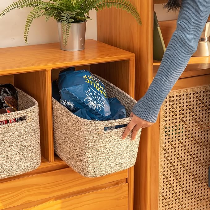 OIAHOMY 4 Pack Storage Baskets for Organizing 30L Cube Storage Bins Brown - Image 4