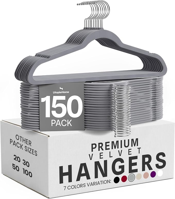Utopia Home Velvet Hangers, 150 Pack | Luxury Non-Slip Slim Pant & Coat Hangers by UTOPIAHOME