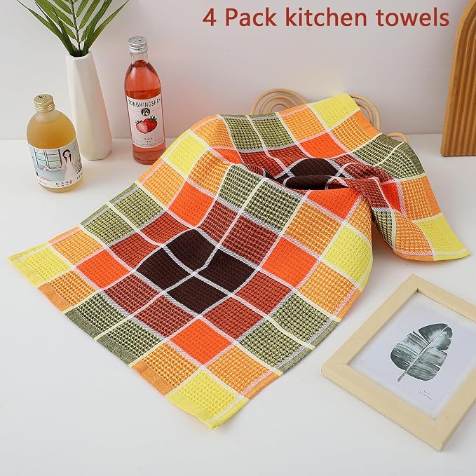 Bright Large Kitchen Towels, 16 Inch x 26 Inch Buffalo Check Dish Towels - Image 2