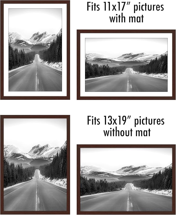 Americanflat 13x19 Picture Frame with Polished Plexiglass - Set of 5 - Use as 11x17 Frame with Mat or Display 13x19 Photo Without Mat - Galleria Collection - Picture Frames for Wall Display - Mahogany